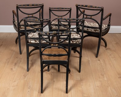 Lot 23 - A set of six Regency ebonised dining chairs