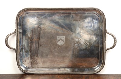 Lot 202 - Large George V silver twin handled tray with...