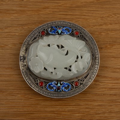 Lot 238 - Jade and enamel buckle Chinese the oval pale...