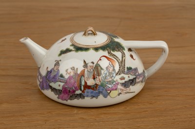 Lot 127 - Famille rose flat porcelain teapot Chinese,...