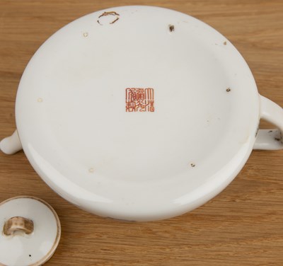 Lot 127 - Famille rose flat porcelain teapot Chinese,...
