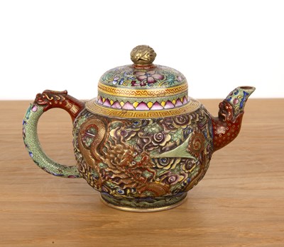 Lot 143 - Yixing teapot with enamelled decoration...
