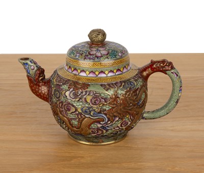 Lot 143 - Yixing teapot with enamelled decoration...