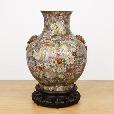 Lot 124 - Millefleur porcelain vase and stand Chinese,...