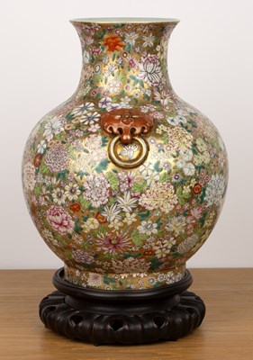 Lot 124 - Millefleur porcelain vase and stand Chinese,...
