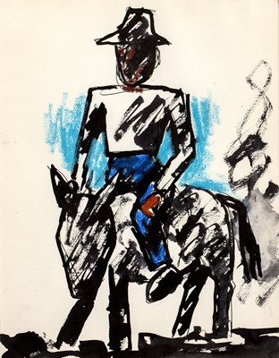 Lot 332 - Josef Herman (1911-2000) Peasant on a Donkey...