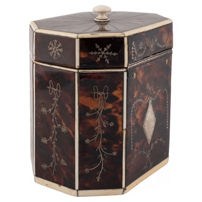 Lot 55 - A George III octagonal tortoiseshell tea caddy...