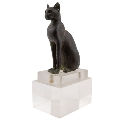 Lot 122 - An Egyptian bronze cat figure , hollow cast,...