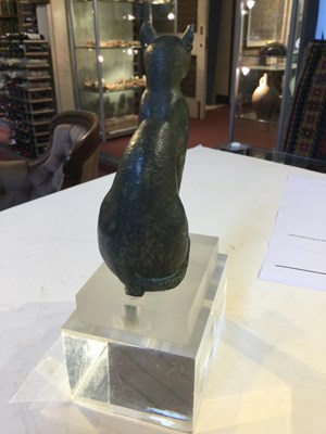 Lot 122 - An Egyptian bronze cat figure , hollow cast,...