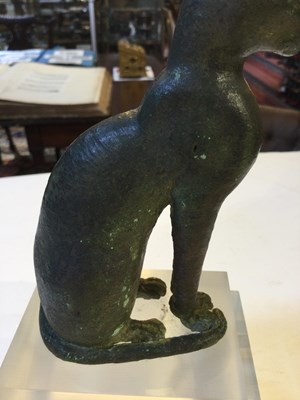 Lot 122 - An Egyptian bronze cat figure , hollow cast,...