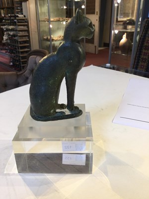 Lot 122 - An Egyptian bronze cat figure , hollow cast,...