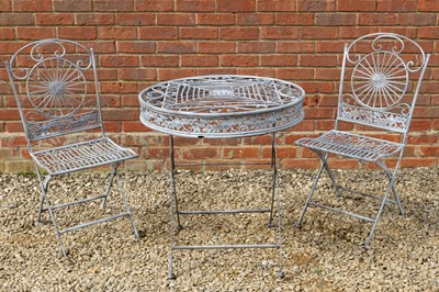 Lot 1276 - A Bistro set of gray painted garden furniture