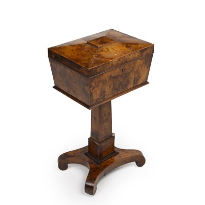 Lot 59 - An early 19th century burr yew wood teapoy of...