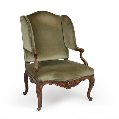 Lot 86 - A Louis XVI style wing back upholstered...