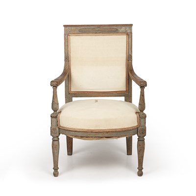 Lot 87 - A 19th century French painted open armchair...