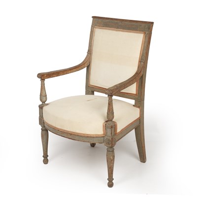Lot 87 - A 19th century French painted open armchair...