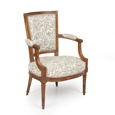 Lot 88 - A Louis XVI style upholstered open armchair...