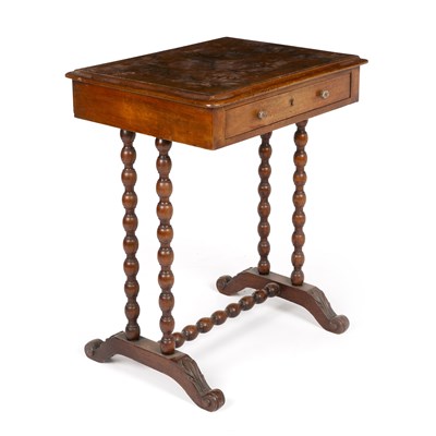 Lot 167 - A Victorian walnut work table with bobbin...