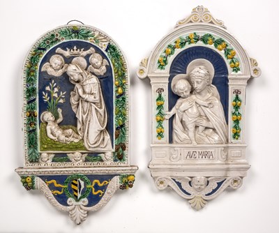 Lot 170 - A Cantagalli pottery plaque of the Madonna and...