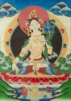 Lot 332 - Polychrome thangka Tibetan depicting white...