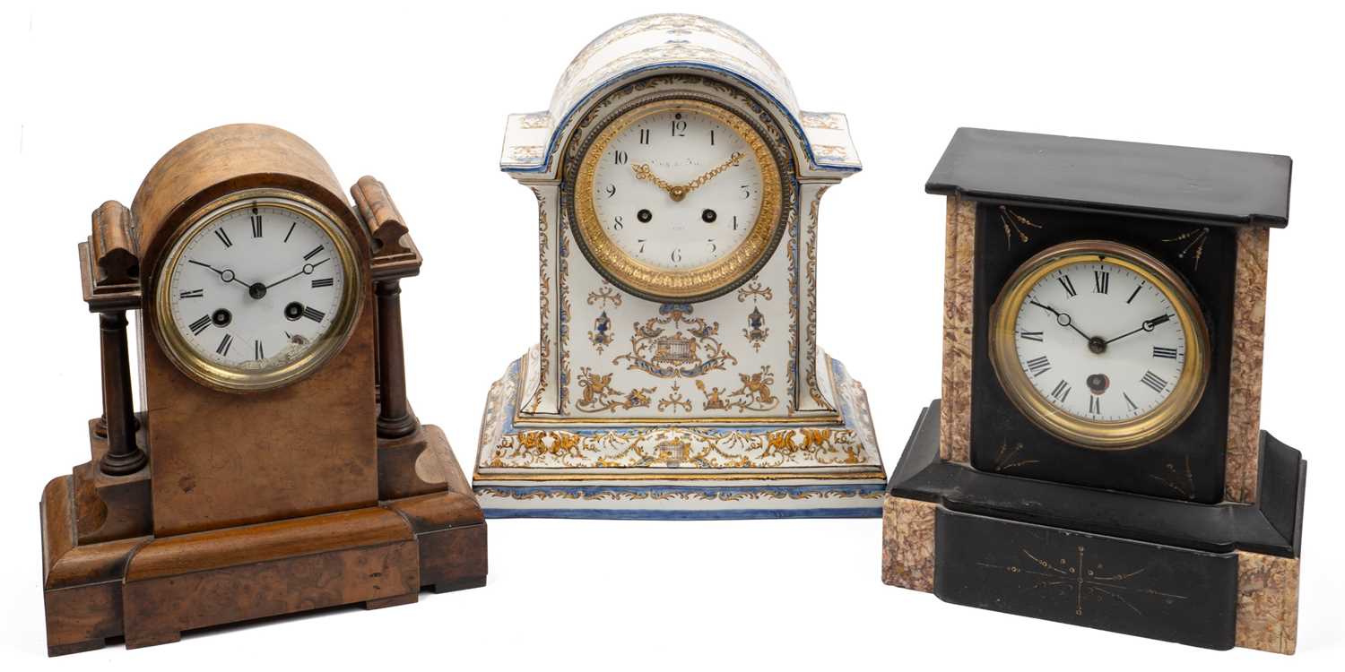 Lot 26 - A French mantel clock and two others