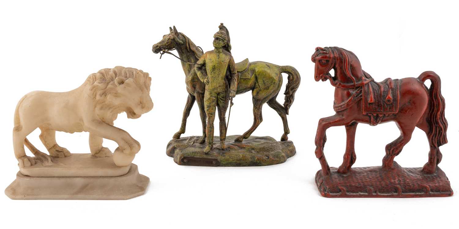 Lot 104 - A Medici lion statuette and three further statuettes