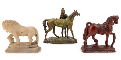 Lot 104 - A Medici lion statuette and three further statuettes