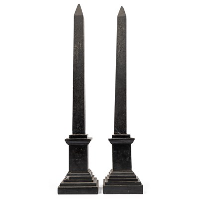 Lot A pair of slate obelisks modelled on Cleopatra's needle