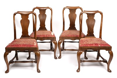 Lot 181 - A set of four Queen Anne style walnut chairs,...