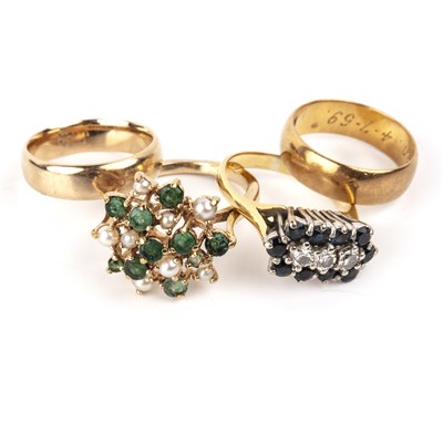 Lot 208 - Group of four rings comprising 22ct gold band,...