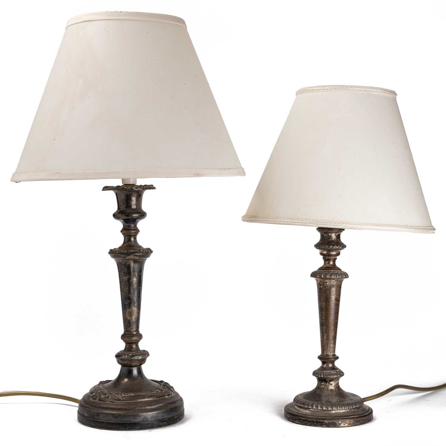 Lot 111 - Two silver plated table lamps