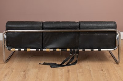 Lot 1122 - A pair of tubular chrome and leather sofas by Rodney Kinsman for OMK