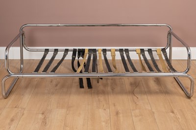 Lot 1122 - A pair of tubular chrome and leather sofas by Rodney Kinsman for OMK