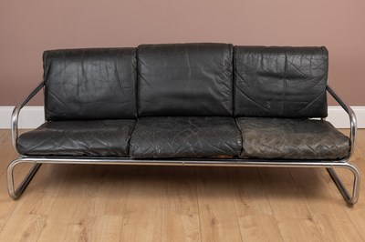 Lot 1122 - A pair of tubular chrome and leather sofas by Rodney Kinsman for OMK
