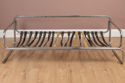 Lot 1122 - A pair of tubular chrome and leather sofas by Rodney Kinsman for OMK