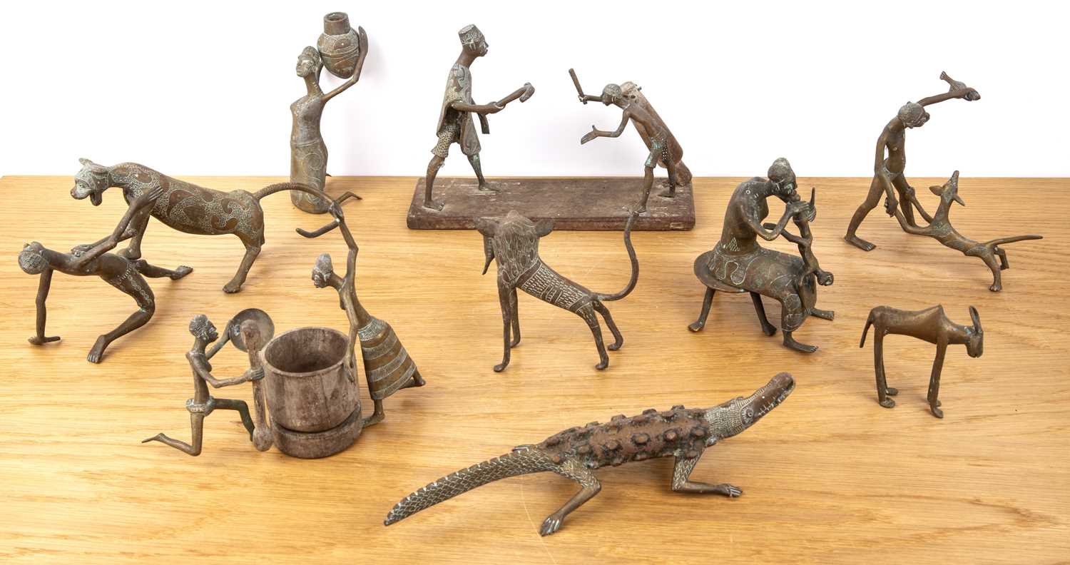Lot 459 - Group of Benin style bronze figures Fon people...