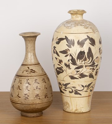 Lot 179 - Two Cizhou vases Chinese one of Meiping form...