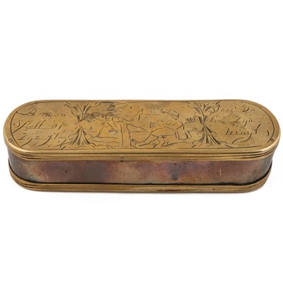 Lot 347 - A late 17th or early 18th century Dutch engraved brass and copper tobacco box