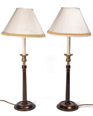 Lot 433 - A pair of Georgian style hardwood table lamps