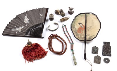 Lot 457 - Group of pieces Chinese, including a silk fan,...