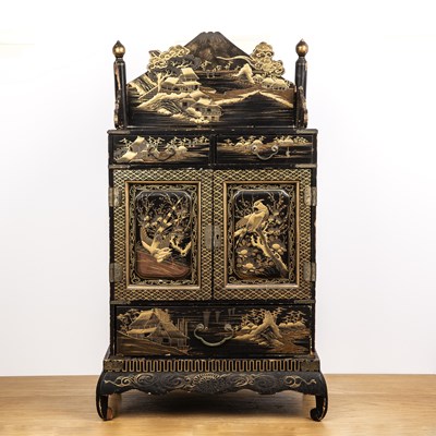 Lot 472 - Black lacquer cabinet on stand Japanese the...