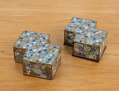 Lot 474 - Pair of shaped blue ground cloisonne boxes...