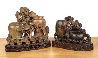 Lot 478 - Two soapstone carvings Chinese each with a...