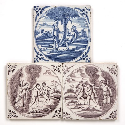 Lot 214 - Three early 18th century Delft tiles,...