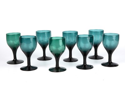 Lot 224 - A set of eight Bristol wine glasses circa 1800-...