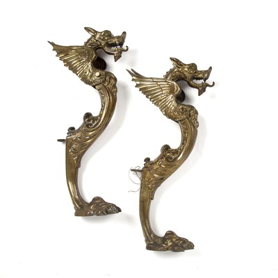 Lot 157 - A pair of Victorian brass dragon table...