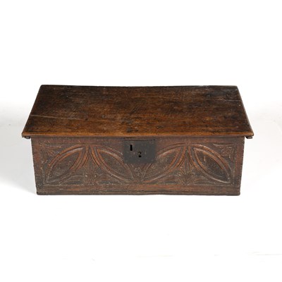 Lot 233 - A 17th century oak Bible box, 69cm wide 38cm...