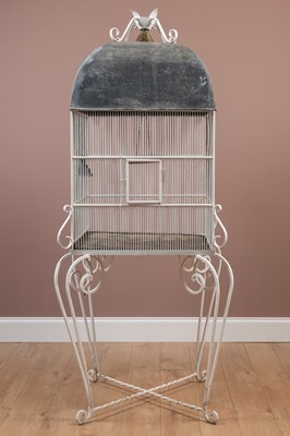 Lot 1377 - A large white painted wirework birdcage