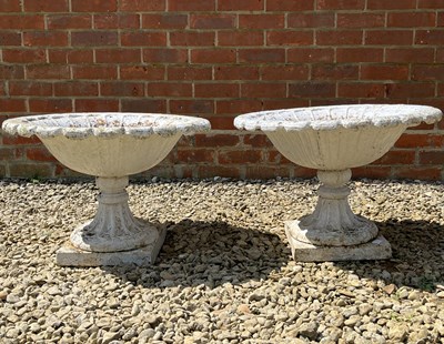 Lot 1289 - A pair of Victorian white painted cast iron shallow urns