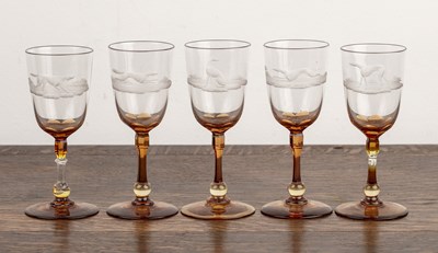 Lot 416 - Set of five Bohemian drinking glasses with...